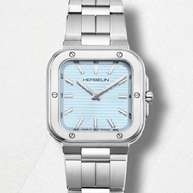 Herbelin Cap Camarat Square quartz light blue dial steel bracelet 30 x 30 mm