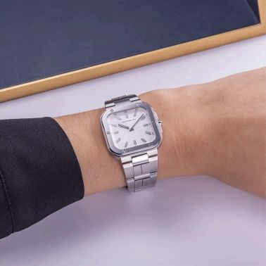 Herbelin Cap Camarat Square quartz white dial steel bracelet 30 x 30 mm