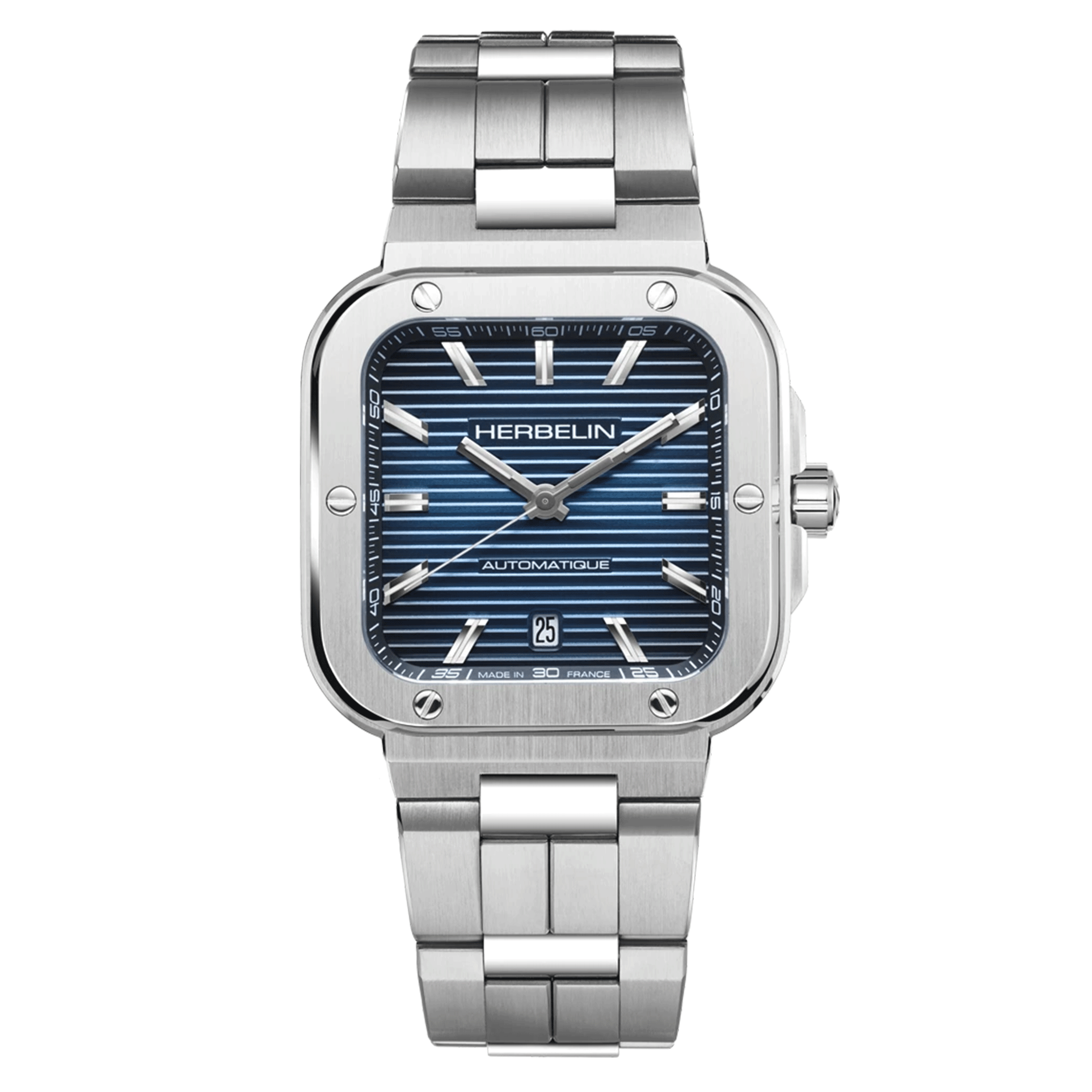 Montre Herbelin Cap Camarat Square Automatique cadran bleu bracelet acier 39 x 39 mm