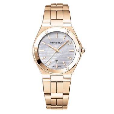 Montre Herbelin Cap Camarat Dame Quartz PVD or rose cadran nacre bracelet acier 33 mm