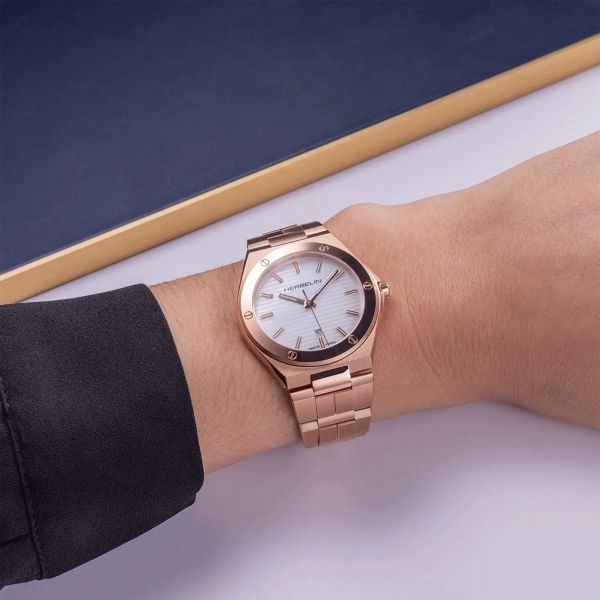 Montre Herbelin Cap Camarat Dame Quartz PVD or rose cadran nacre bracelet acier 33 mm