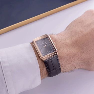 Montre Herbelin Art Déco 1925 PVD Or Rose quartz cadran gris bracelet cuir 37 x 27 mm