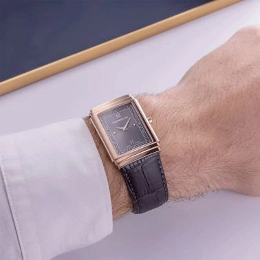 Montre Herbelin Art Déco 1925 PVD Or Rose quartz cadran gris bracelet cuir 37 x 27 mm