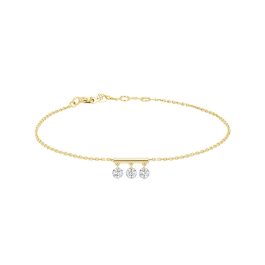 Bracelet La Brune et La Blonde Pampilles en or jaune 3 diamants taille brillant 0,30 carat - Soldat