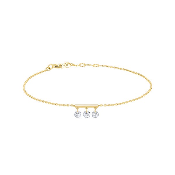 Bracelet La Brune et La Blonde Pampilles en or jaune 3 diamants taille brillant 0,30 carat - Soldat