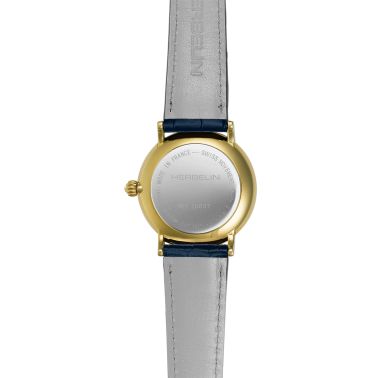Herbelin Inspiration quartz small seconds PVD Yellow Gold blue dial leather strap 32 mm