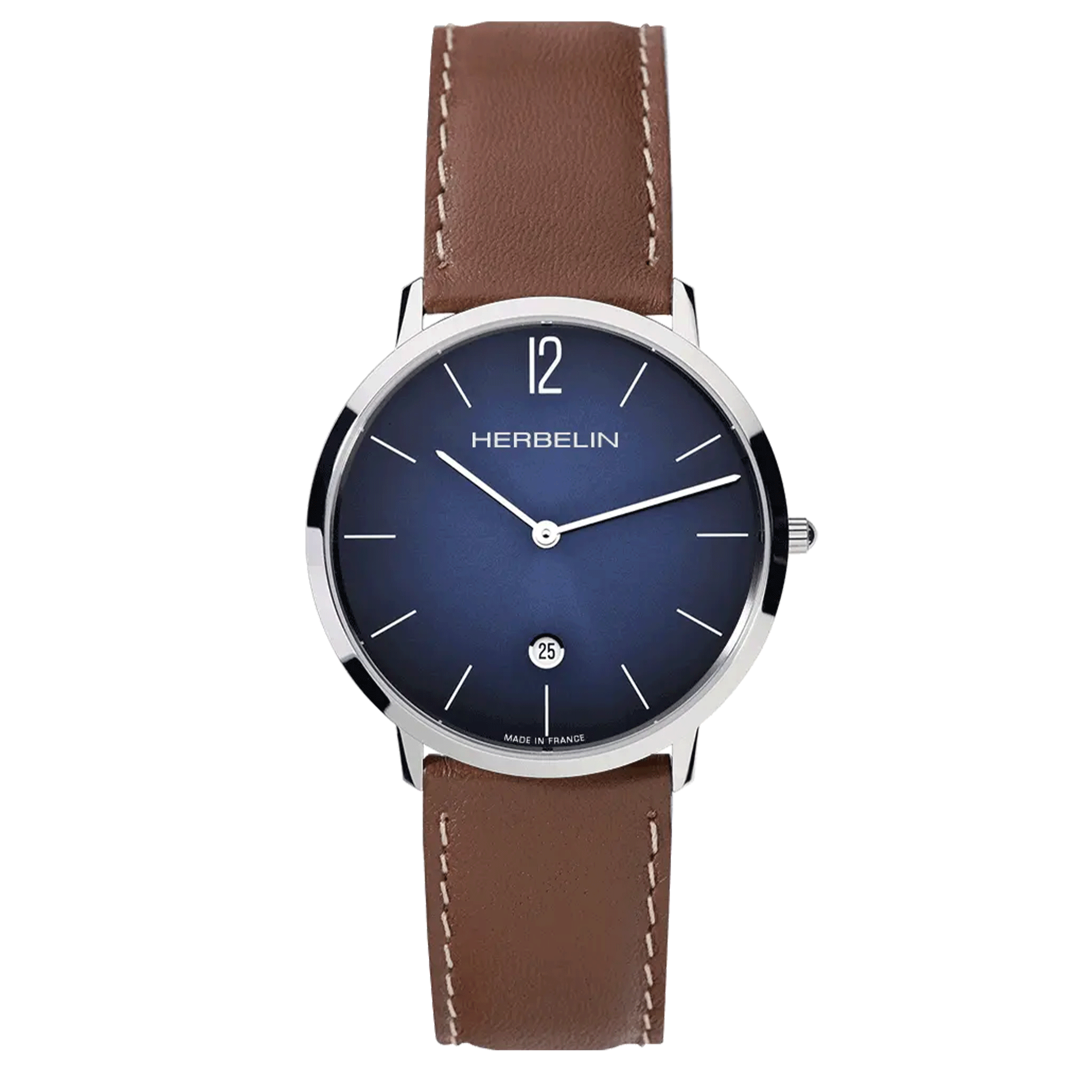 Montre Herbelin City quartz cadran bleu bracelet cuir marron 38,7 mm