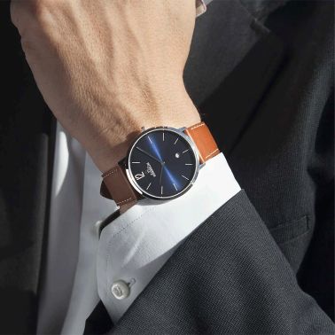 Herbelin City quartz blue dial brown leather strap 38,7 mm