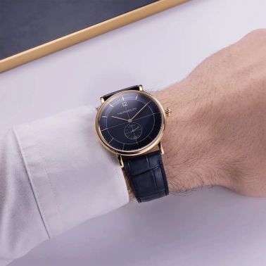 Herbelin Inspiration quartz small seconds PVD Yellow Gold blue dial leather strap 40 mm