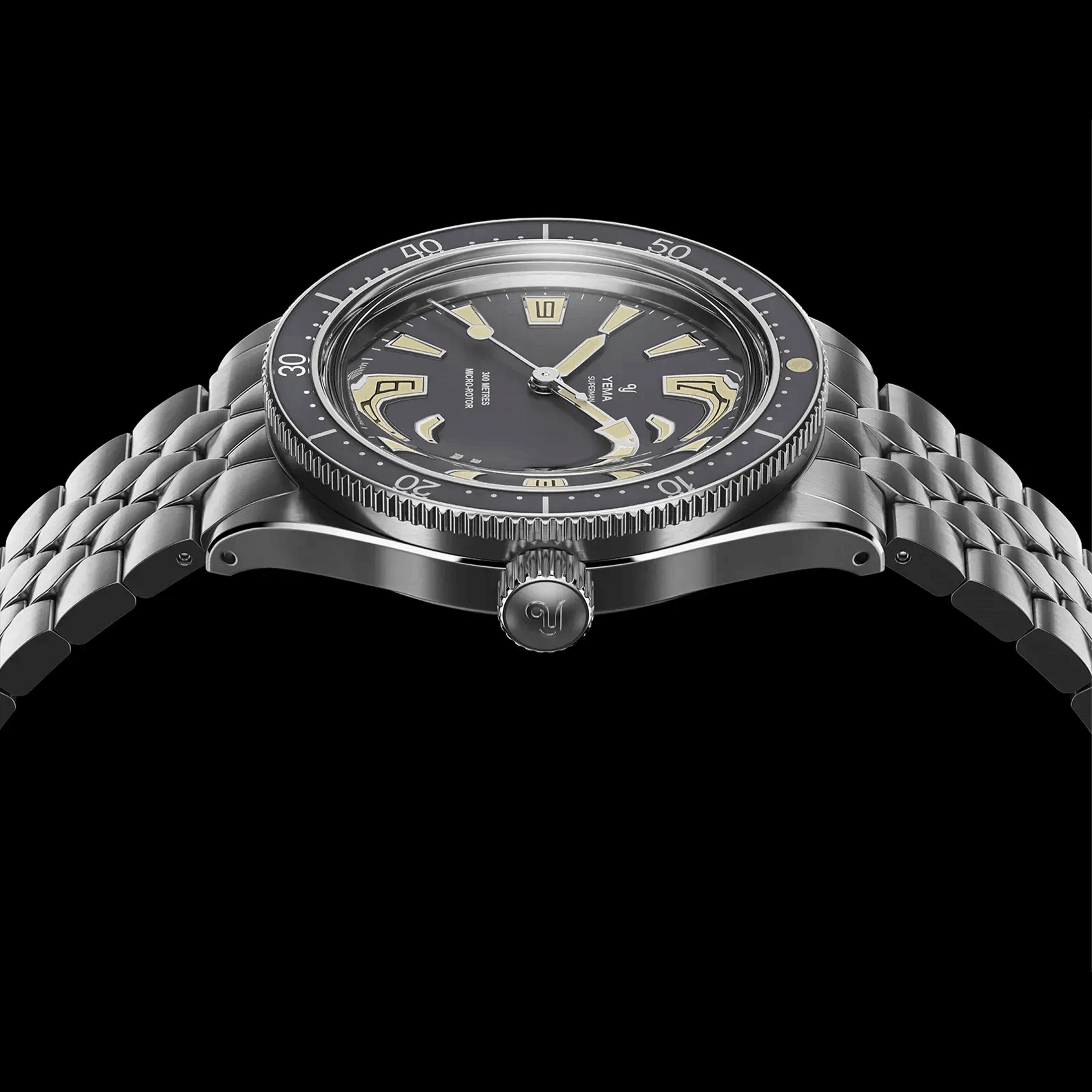 Montre Yema Superman Skin Diver Slim CMM.20 automatique cadran noir bracelet acier 39 mm