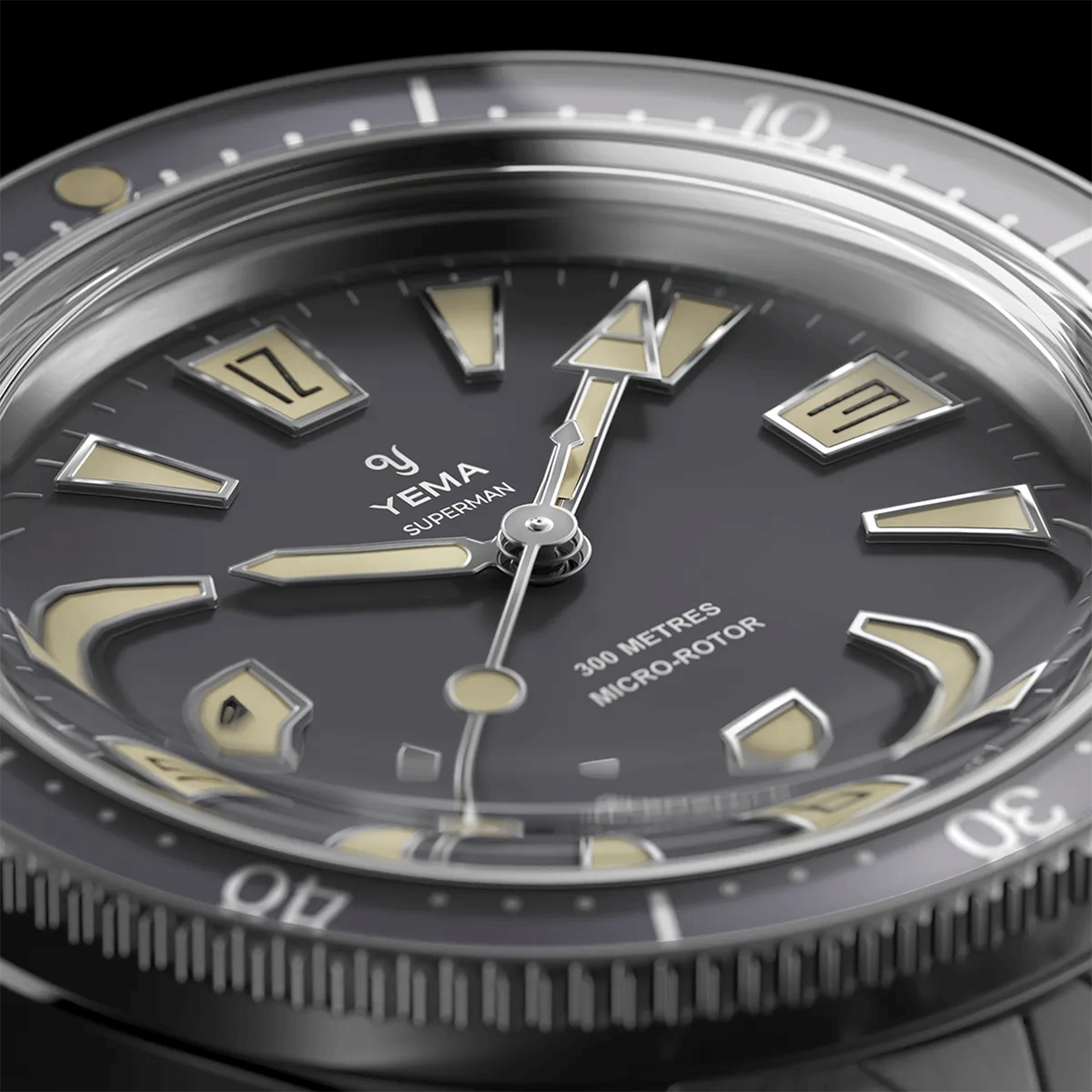 Montre Yema Superman Skin Diver Slim CMM.20 automatique cadran noir bracelet acier 39 mm