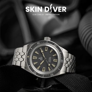 Montre Yema Superman Skin Diver Slim CMM.20 automatique cadran noir bracelet acier 39 mm