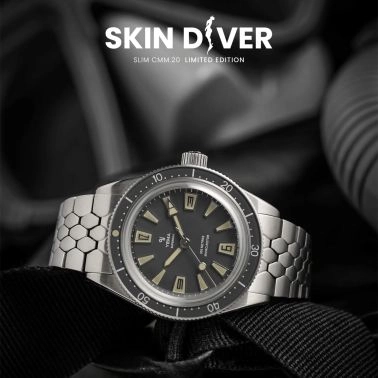 Montre Yema Superman Skin Diver Slim CMM.20 automatique cadran noir bracelet acier 39 mm