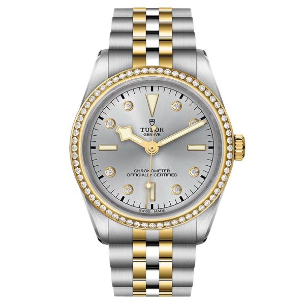Tudor Black Bay 36 S&G automatic watch bezel set with diamond hour markers silver dial 36 mm M79653-0006