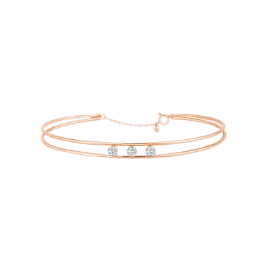 Jonc La Brune et La Blonde Hula Hoop en or rose 3 diamants taille brillant 0,30 carat