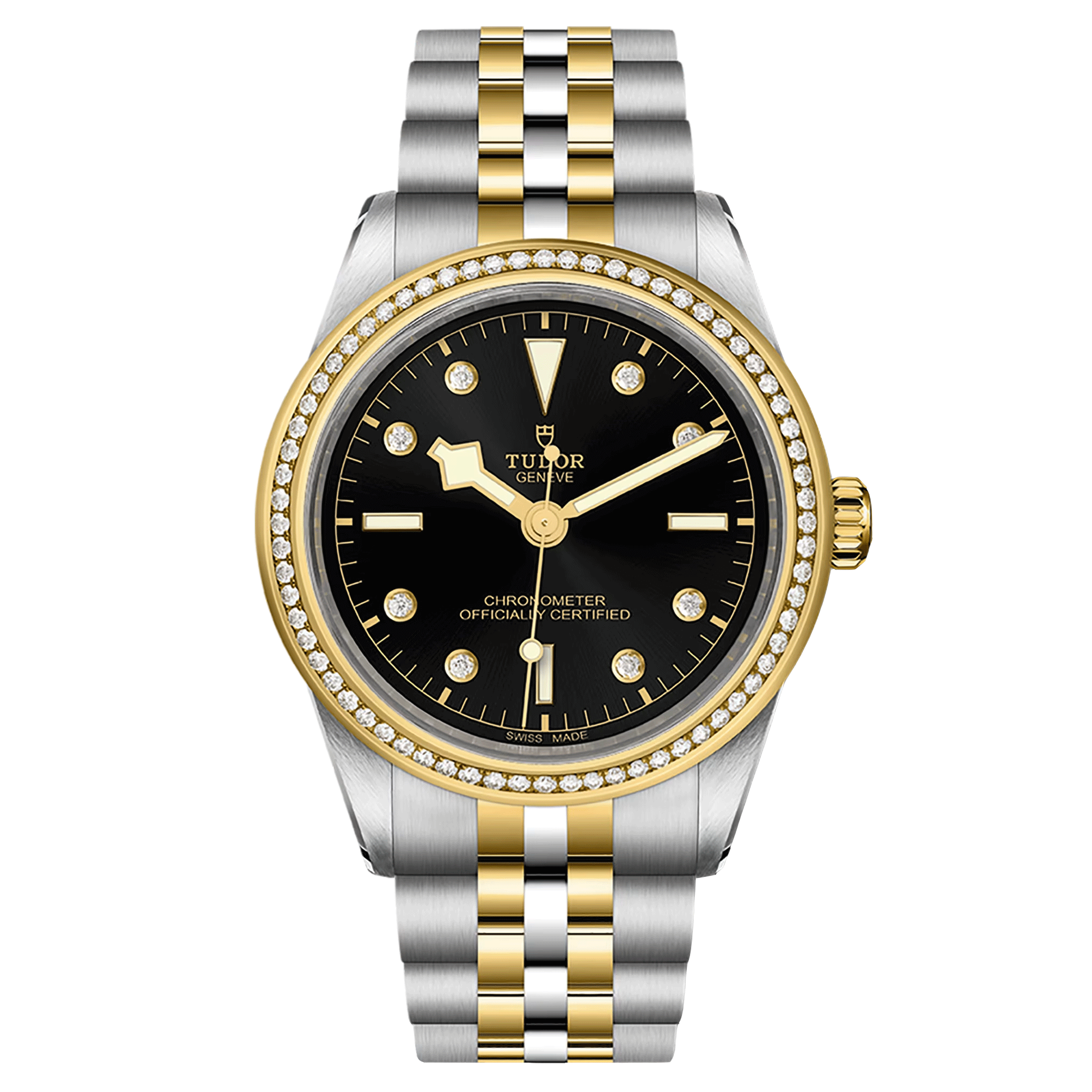 Montre Tudor Black Bay 39 S&G automatique lunette sertie index diamants cadran noir bracelet acier et or jaune 39 mm M79673-0005