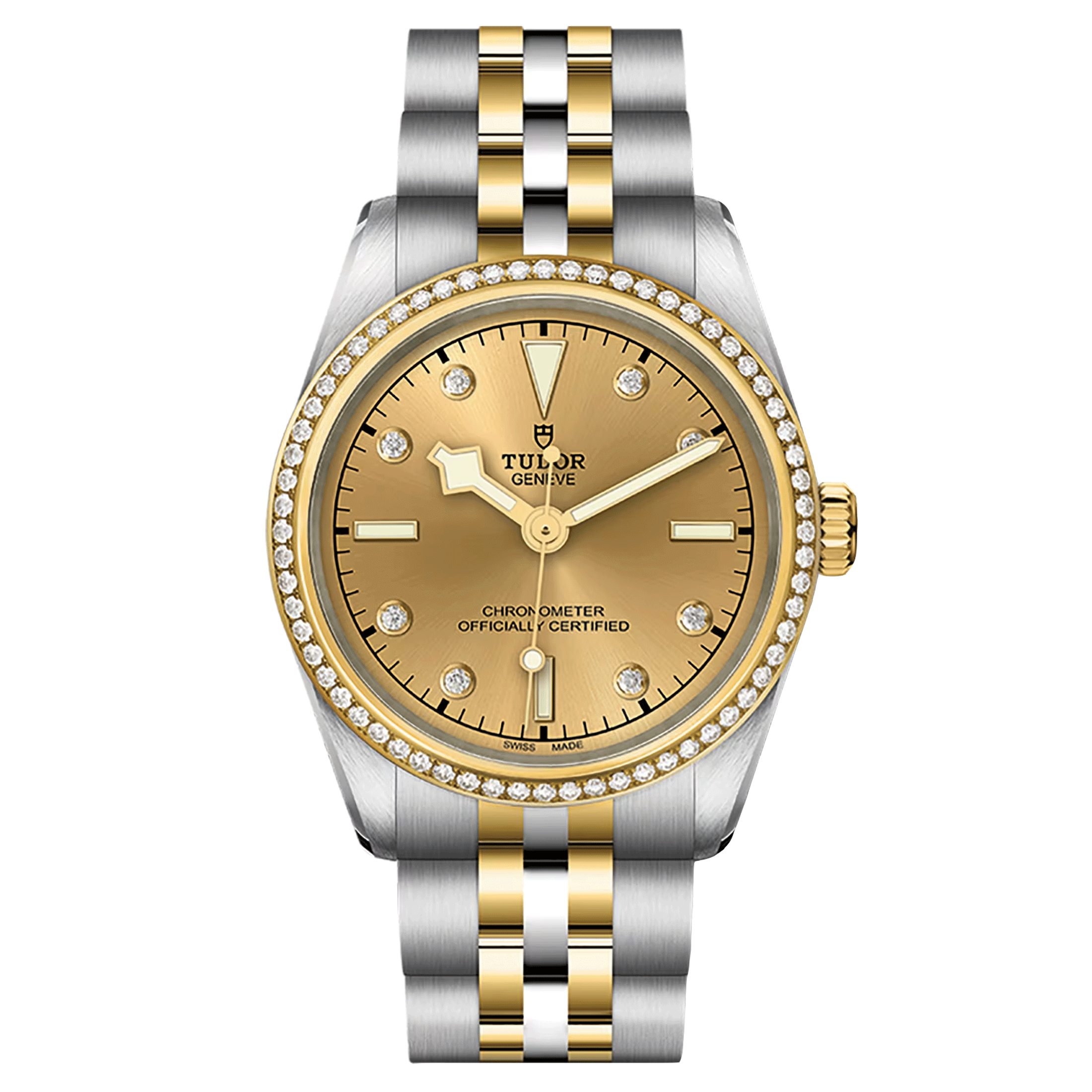 Tudor Black Bay 31 S&G automatic watch bezel set with diamond hour markers champagne dial steel and yellow gold bracelet 31 mm