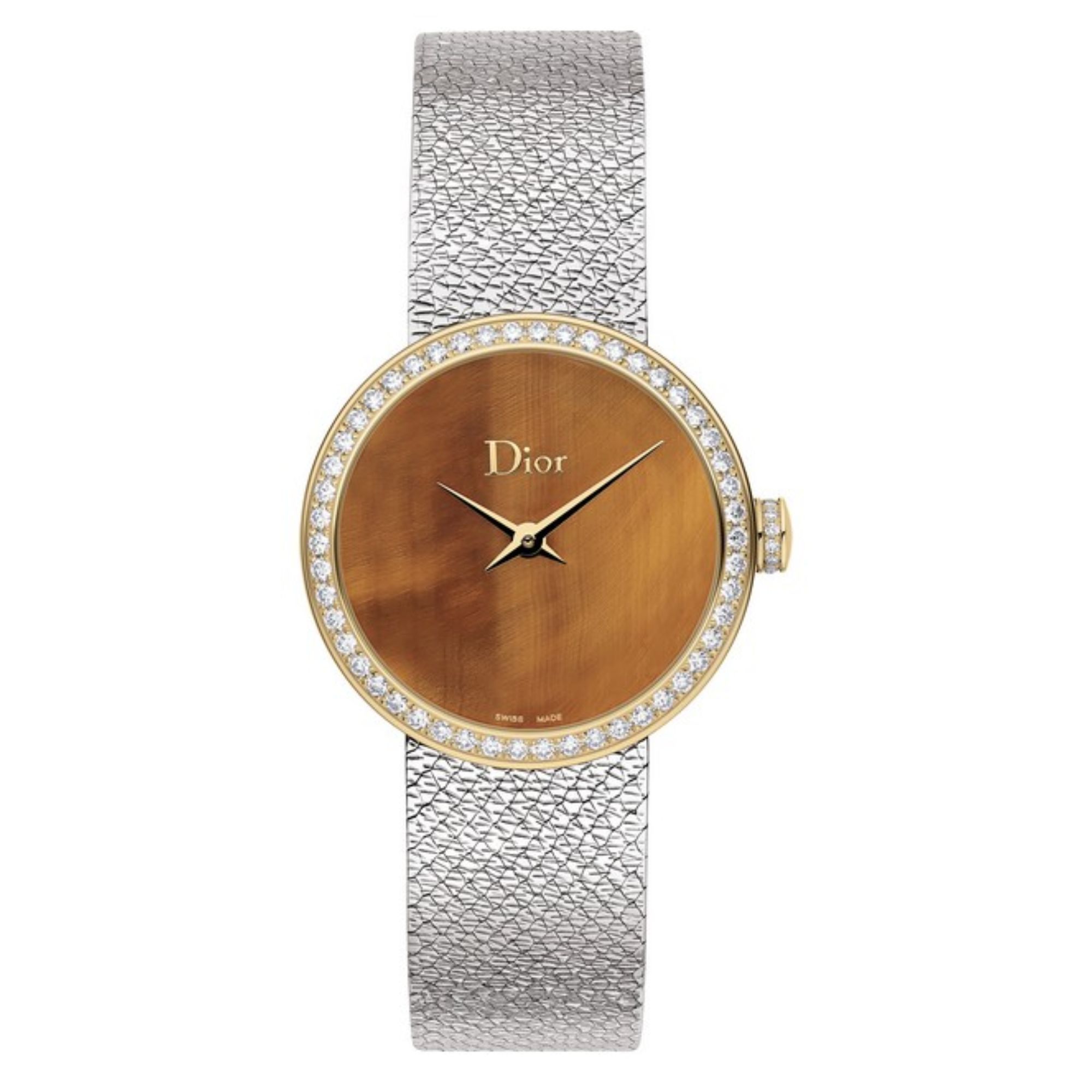 Montre D de Dior cadran œil de tigre bracelet maille milanaise 25 mm