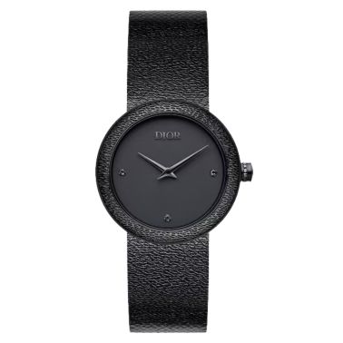 Montre D de Dior Black Ultramatte quartz cadran noir lunette sertie bracelet acier noir 34 mm