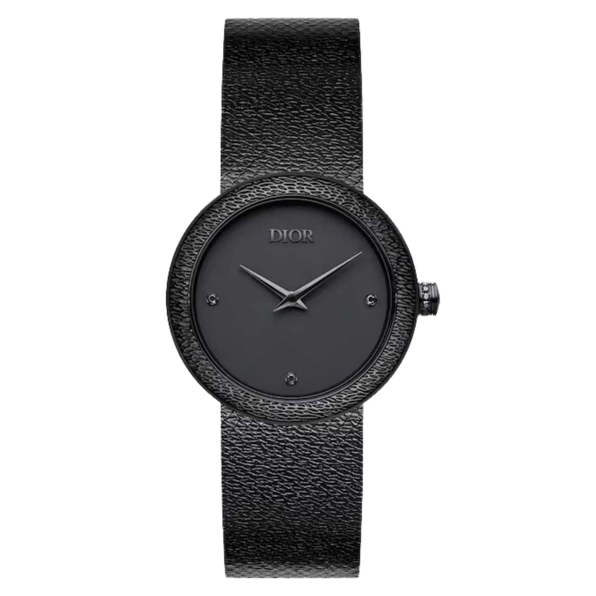Montre D de Dior Black Ultramatte quartz cadran noir lunette sertie bracelet acier noir 34 mm
