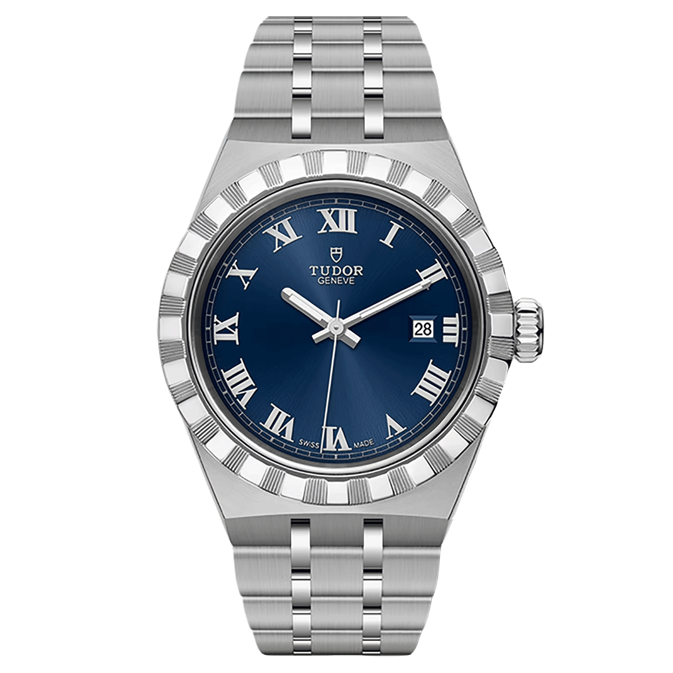 Tudor Royal automatic watch Roman numerals Blue dial Steel bracelet 28 mm