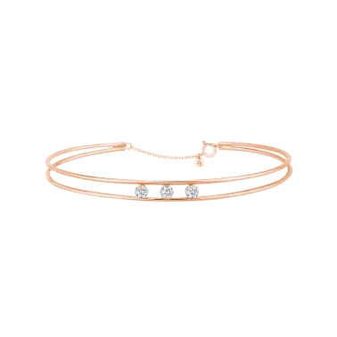 Jonc La Brune et La Blonde Hula Hoop en or rose 3 diamants taille brillant 0,30 carat