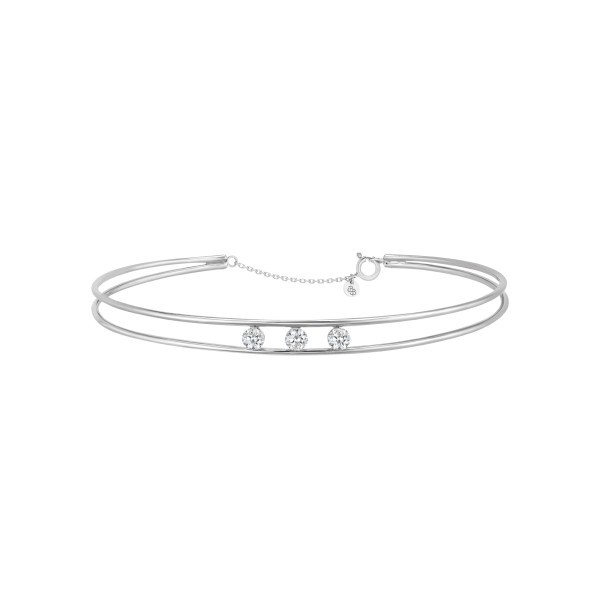 Jonc La Brune et La Blonde Hula Hoop en or blanc 3 diamants taille brillant 0,30 carat - Soldat_PL