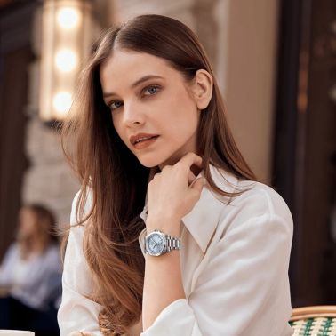 Montre Longines Conquest automatique cadran bleu glacier bracelet acier 34 mm L3.430.4.92.6