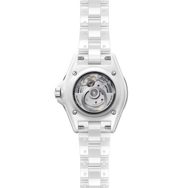 CHANEL J12 Calibre 12.2 automatic watch diamond hour markers white and black dial white ceramic bracelet 33 mm H9741