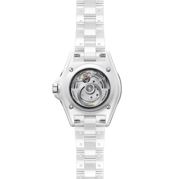 CHANEL J12 Calibre 12.2 automatic watch diamond hour markers white and black dial white ceramic bracelet 33 mm H9741