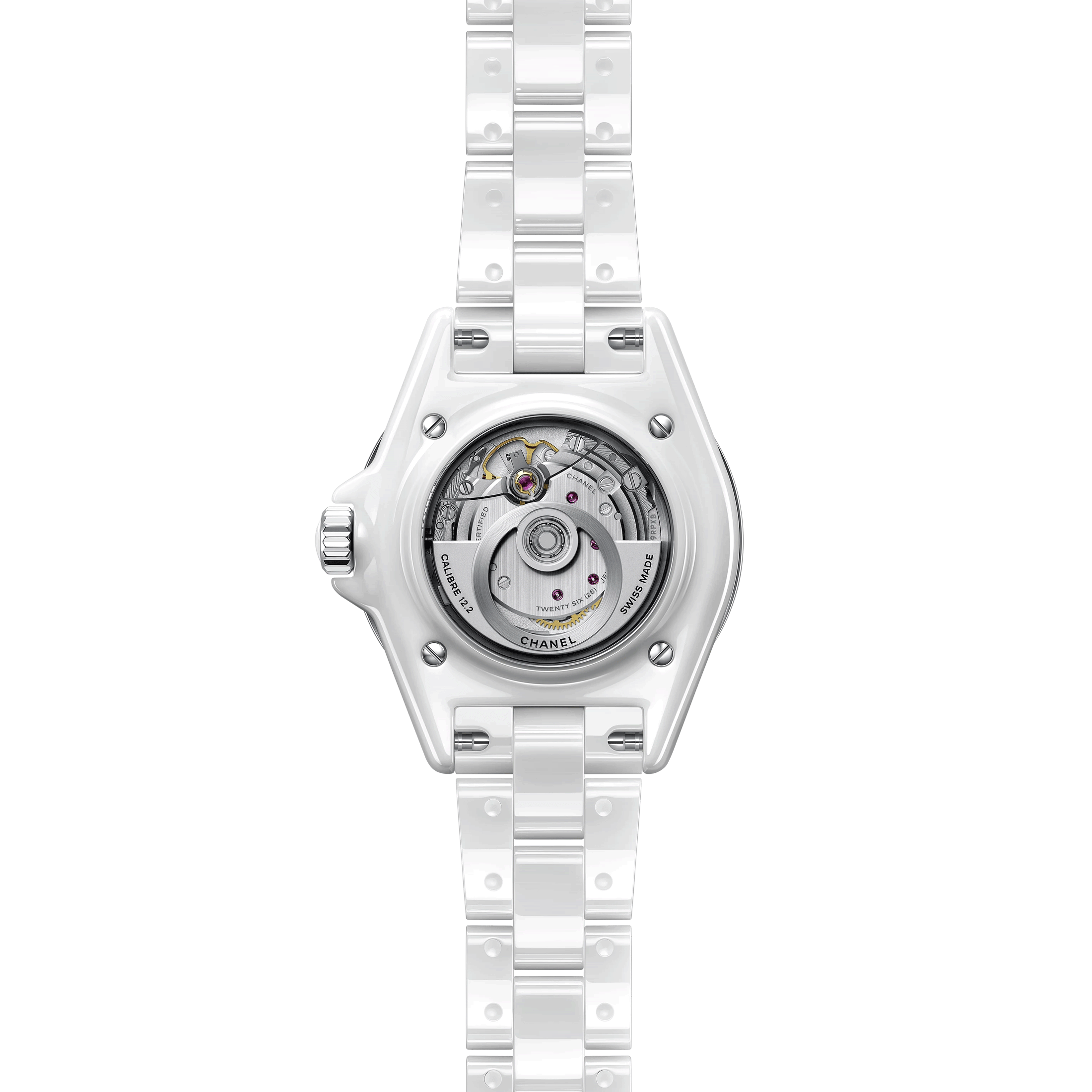 Montre CHANEL J12 Calibre 12.2 automatique index diamants cadran blanc et noir bracelet céramique blanche 33 mm H9741