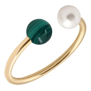 Bague Claverin Le Jonc Hope en or jaune malachite et perle blanche
