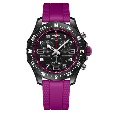 Montre Breitling Professional Endurance Pro cadran noir bracelet caoutchouc violet38 mm