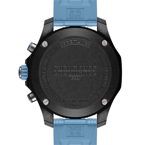 Montre Breitling Professional Endurance Pro cadran noir bracelet caoutchouc bleu clair 38 mm