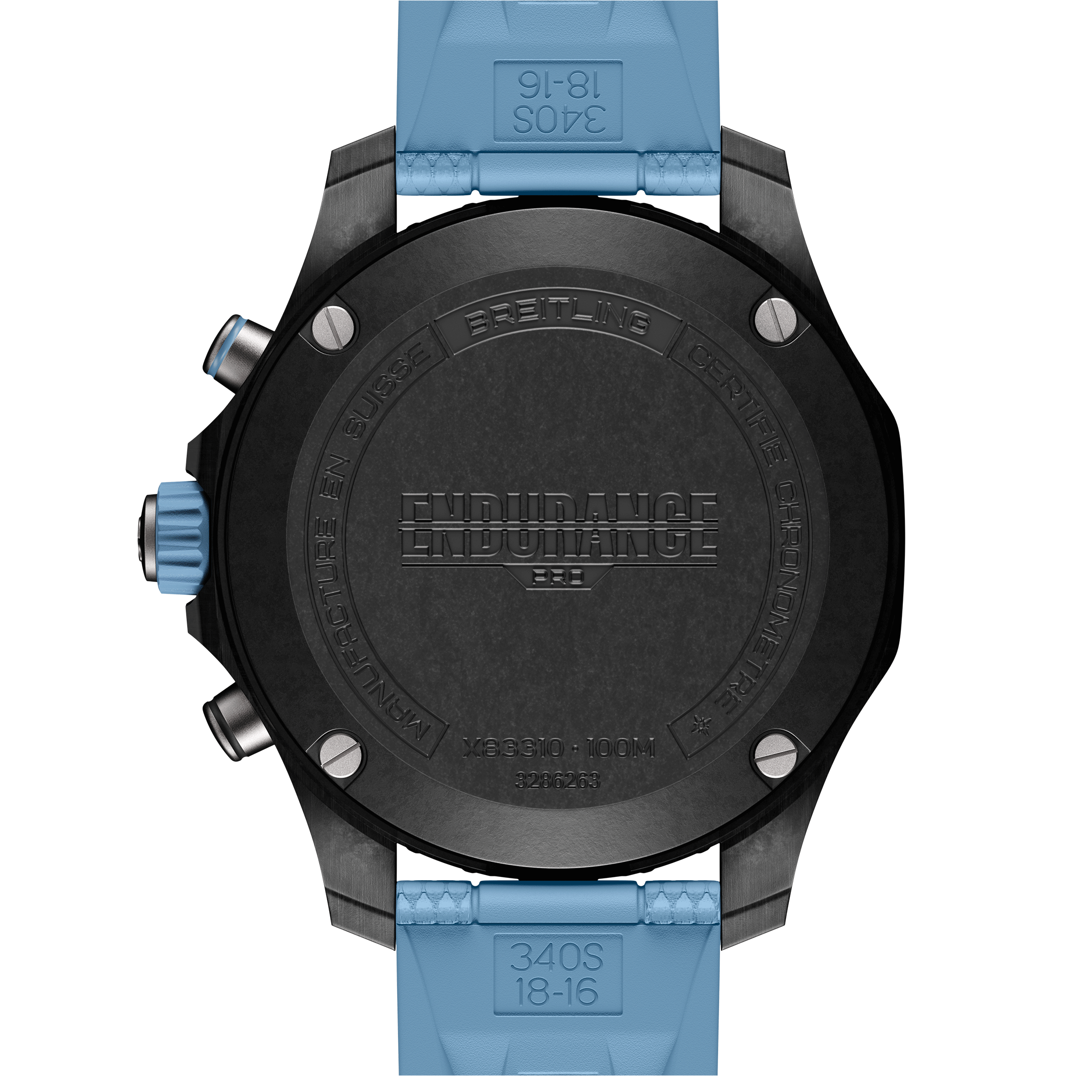 Montre Breitling Professional Endurance Pro cadran noir bracelet caoutchouc bleu clair 38 mm