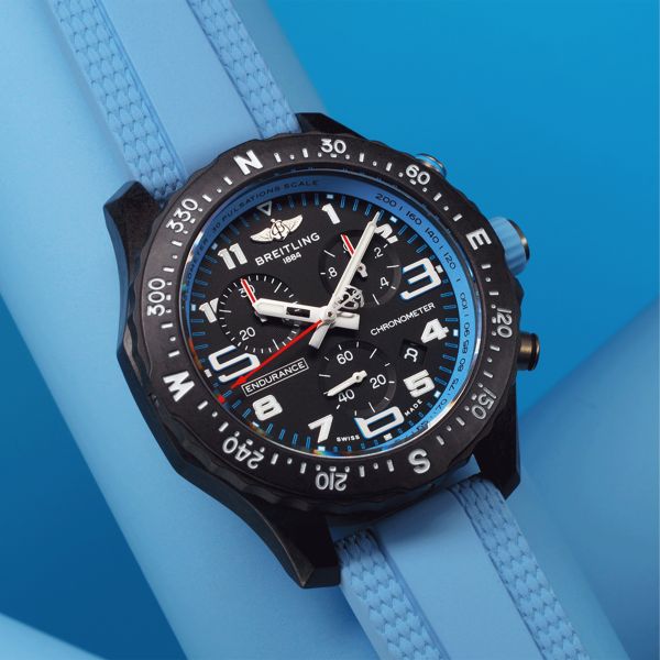 Breitling Professional Endurance Pro quartz black dial light blue rubber bracelet 38 mm