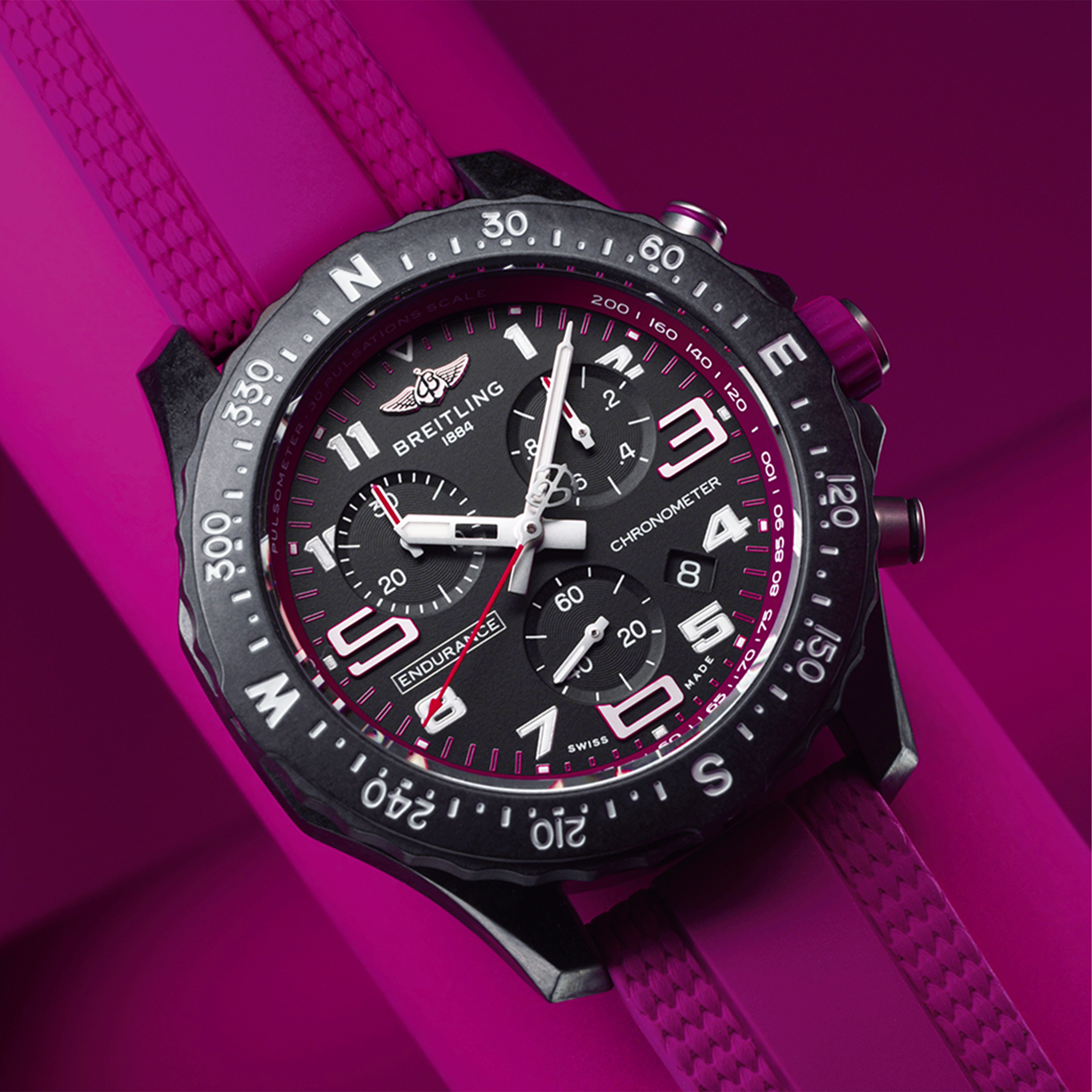 Breitling Professional Endurance Pro quartzblack dial purple rubber bracelet 38 mm