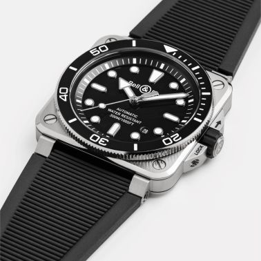 Montre Bell & Ross BR 03 Diver Full Black Steel automatique cadran noir bracelet caoutchouc 42 mm