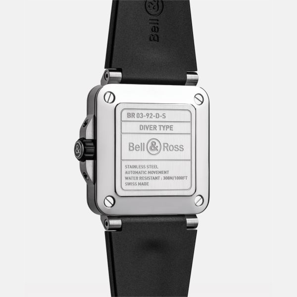Montre Bell & Ross BR 03 Diver Full Black Steel automatique cadran noir bracelet caoutchouc 42 mm