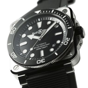 Montre Bell & Ross BR 03 Diver Full Black Steel automatique cadran noir bracelet caoutchouc 42 mm