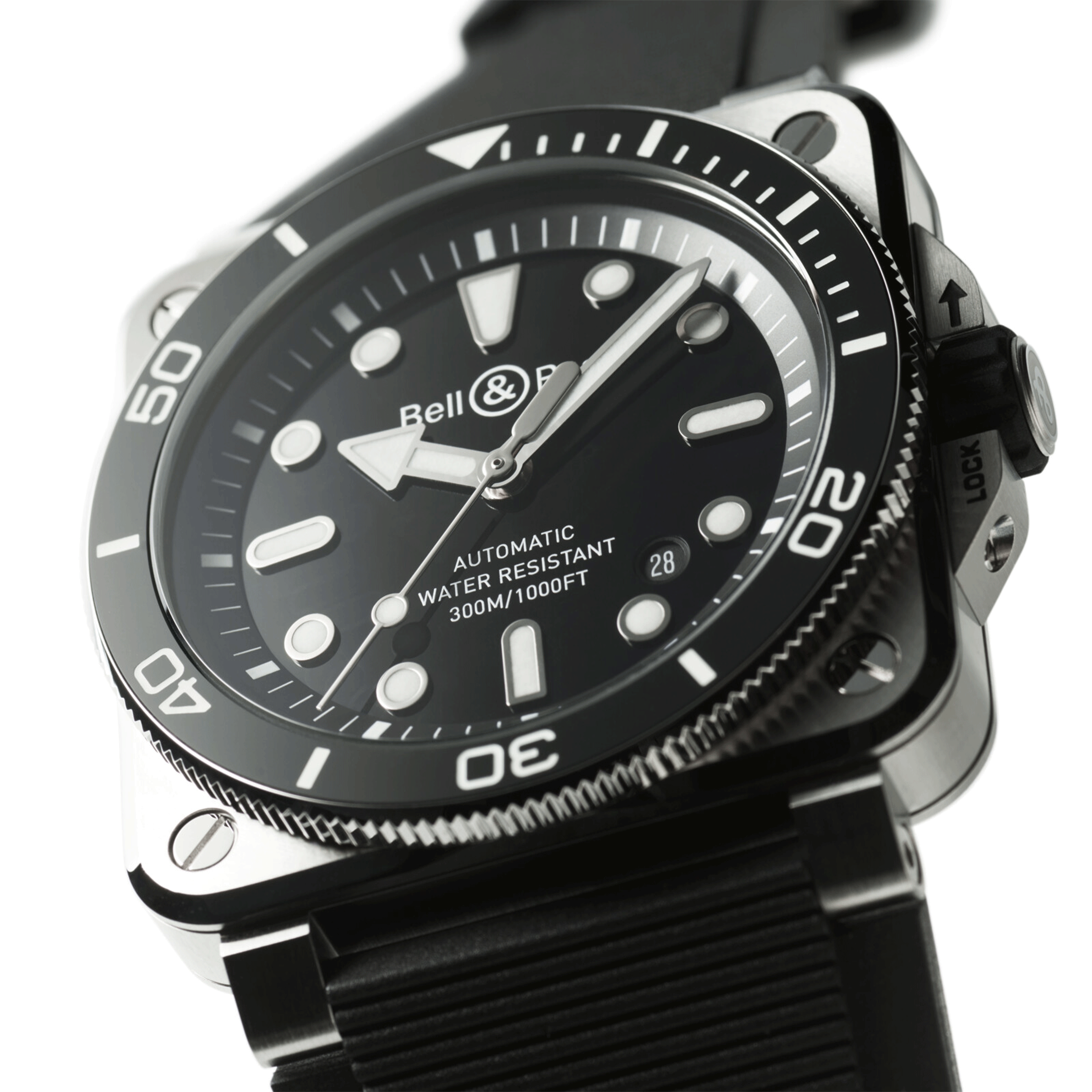 Montre Bell & Ross BR 03 Diver Full Black Steel automatique cadran noir bracelet caoutchouc 42 mm