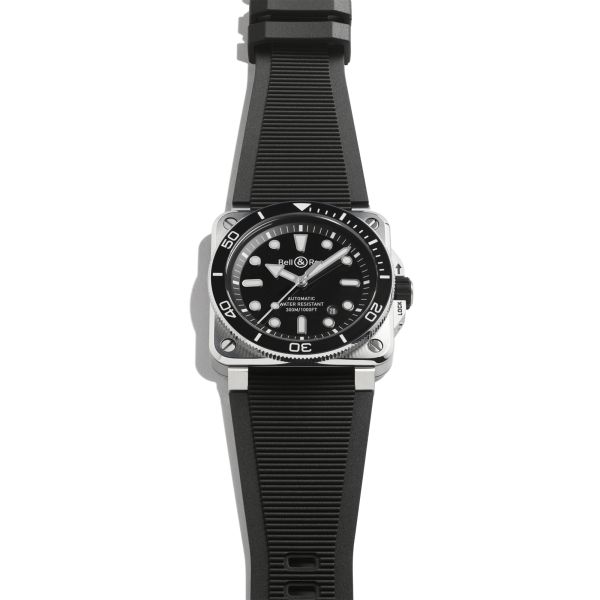 Montre Bell & Ross BR 03 Diver Full Black Steel automatique cadran noir bracelet caoutchouc 42 mm