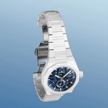 Montre Zenith Defy Skyline Skeleton Céramique Blanche automatique cadran bleu bracelet céramique 41 mm