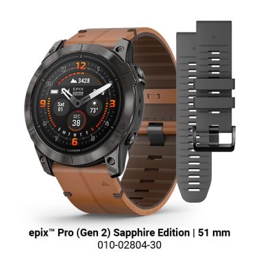 Garmin Epix Pro (Gen2) Sapphire Edition Titanium Carbon Gray DLC watch brown leather strap 51 mm