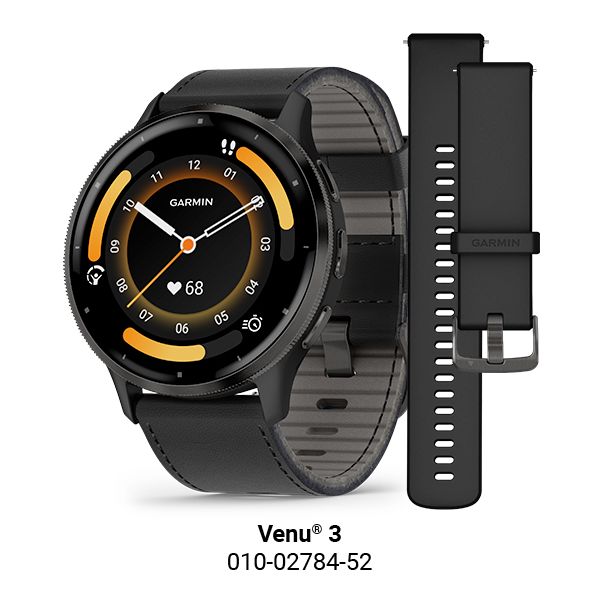 Montre connectée Garmin Venu 3 Gray bracelet cuir noir 45 mm