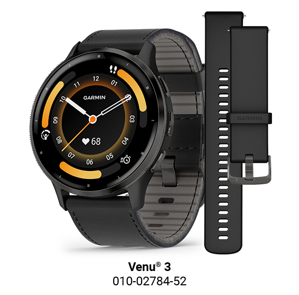 Montre connectée Garmin Venu 3 Gray bracelet cuir noir 45 mm
