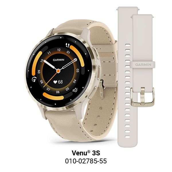 Montre connectée Garmin Venu 3S Soft Gold bracelet cuir lin 41 mm