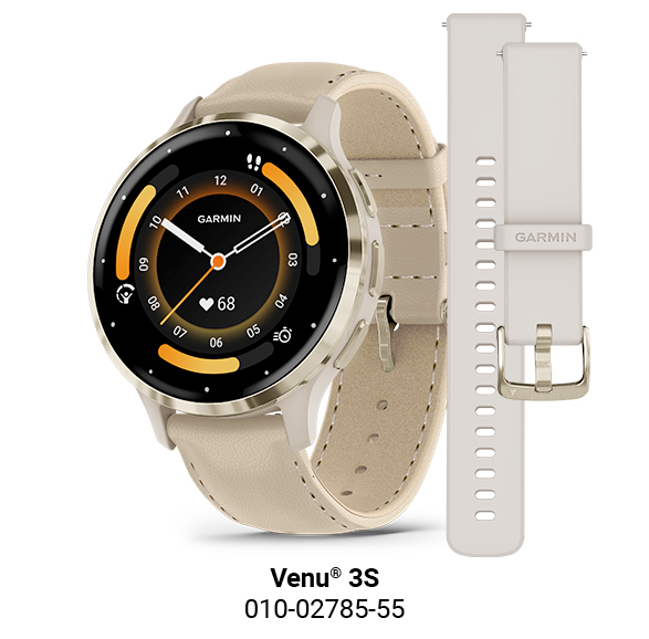 Montre connectée Garmin Venu 3S Soft Gold bracelet cuir lin 41 mm