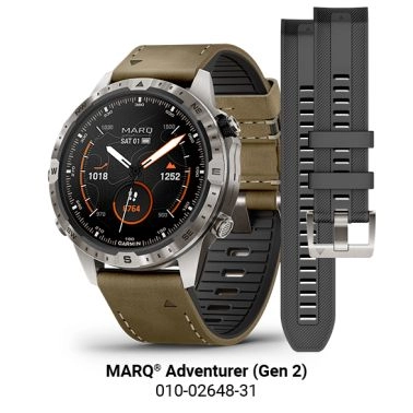 Garmin Marq Gen 2 Adventurer watch sapphire titanium leather and brown rubber strap 46 mm