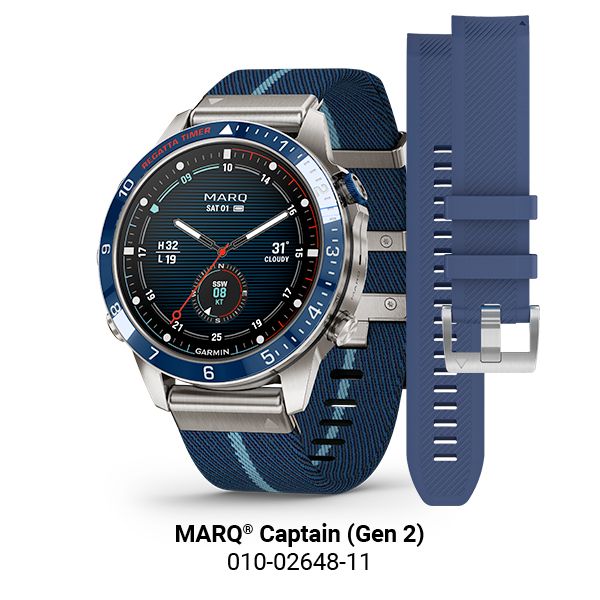 Montre Garmin Marq Gen 2 Captain saphir titane et céramique bracelet nylon bleu 46 mm